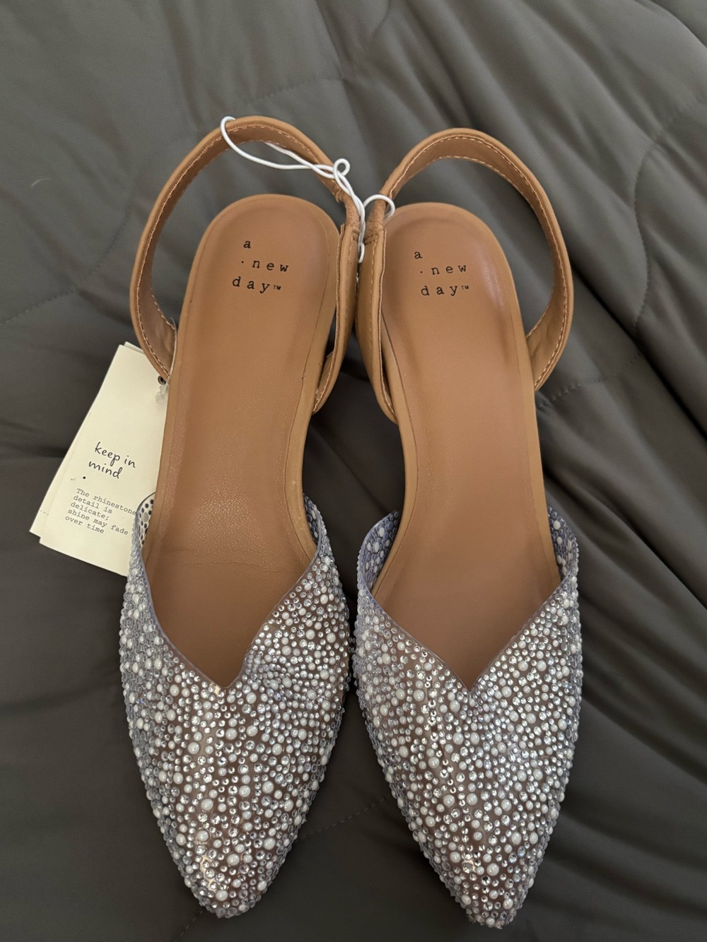 a new day Embellished Pointed Slingback heels in Taupe-Silver